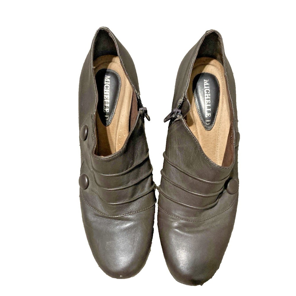 Michael D Brown Leather Clog Heels Womens Size 11W Wide Black‎ Zip Comfort Shoes